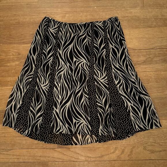 Nine West 100% silk black tan midi a-line skirt size 8
 b30 - Picture 3 of 3